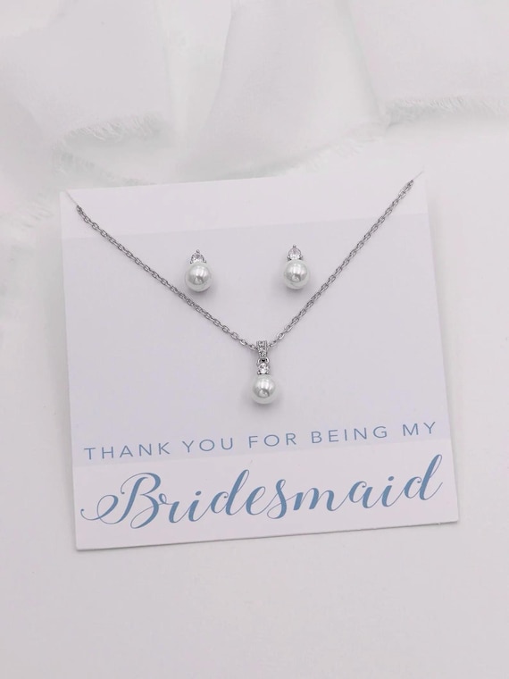 Conjunto de joyas de perla para dama de honor, aretes de botón