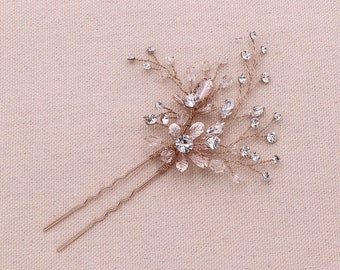 Rose Gold Hair Pin, crystal wedding hair pins, rose gold hair pin, rhinestone hairpin, bridal hairpin, Anna Rose Gold Hair Pin - 75