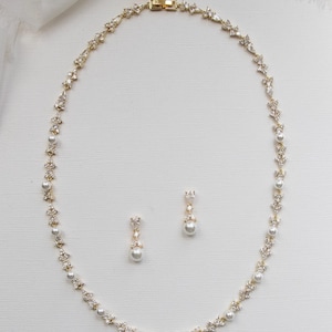 Gold Pearl Collar Necklace Jewelry Set, Wedding Jewelry with Pearls, Bridal Jewelry Set, Kathy Full Gold Jewelry Set image 11
