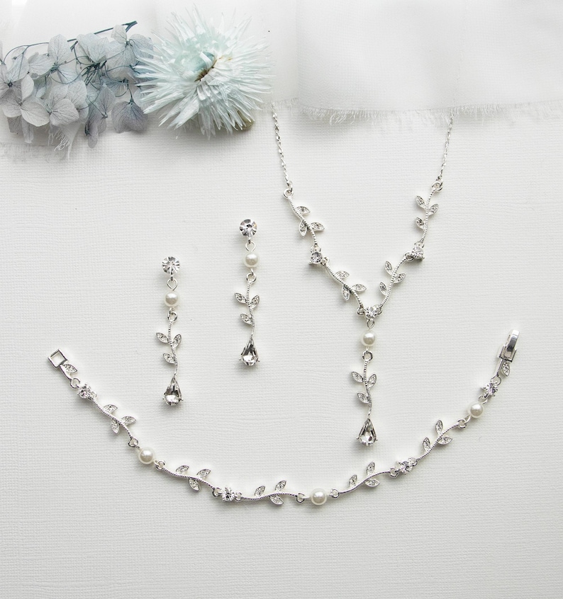 crystal pearl vine teardrop jewelry set wedding