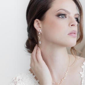 Bruiloft sieraden set, kristallen bruids parel sieraden set, roségouden sieraden set, Carla Vine parel sieraden set 40 afbeelding 4