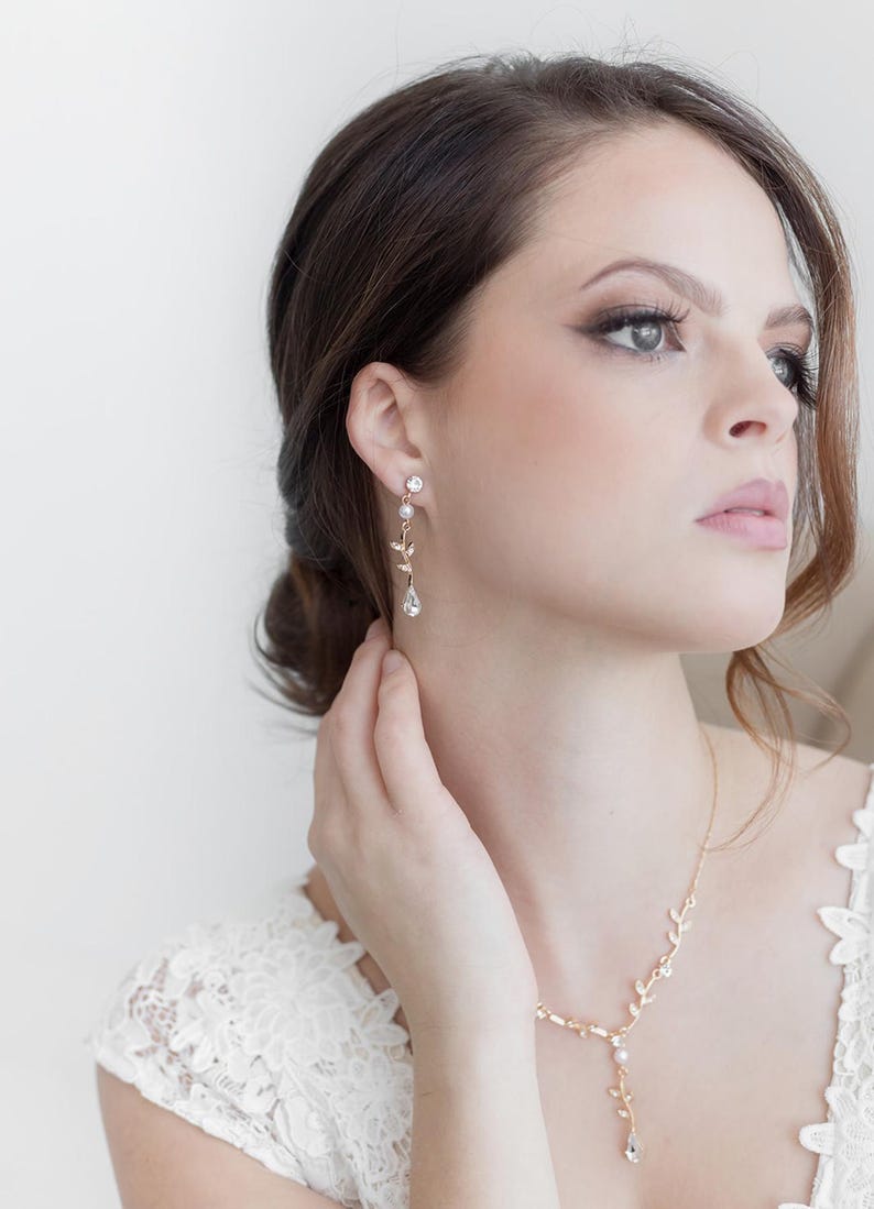 Bruiloft sieraden set, kristallen bruids parel sieraden set, roségouden sieraden set, Carla Vine parel sieraden set 40 afbeelding 4