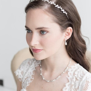 Gold Pearl Collar Necklace Jewelry Set, Wedding Jewelry with Pearls, Bridal Jewelry Set, Kathy Full Gold Jewelry Set image 10