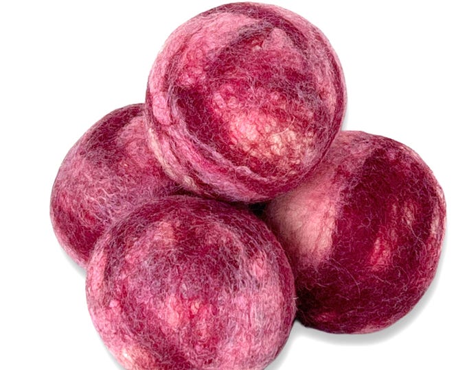 Mother's Day Gift – Pink Marble Wool Dryer Balls Set of 4, Handmade Rose Batch, Eco-Friendly Felted Laundry Balls for Mom,Reusable for Dryer