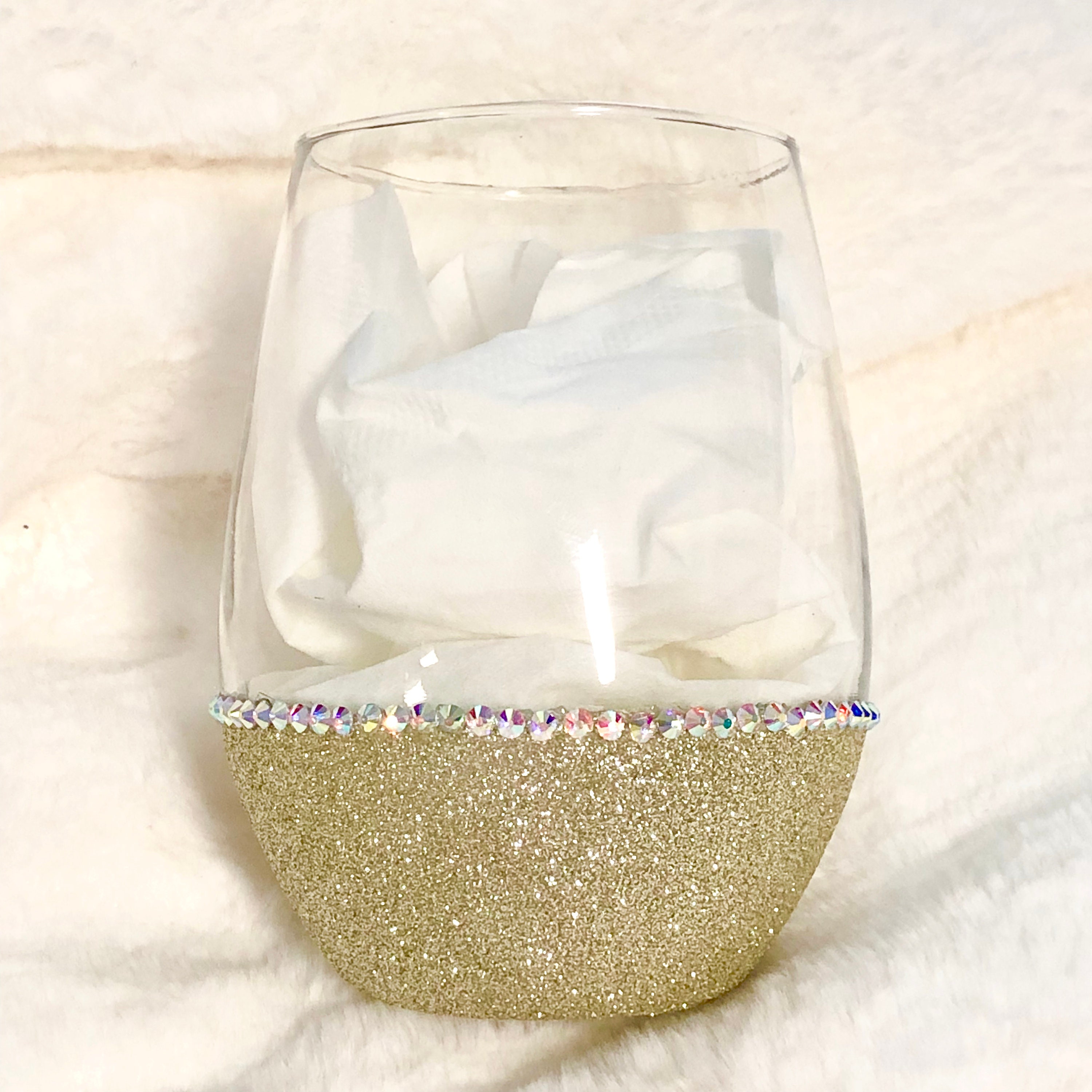Custom Bling Glitter Coral Wine Glass Stemless Wine Glass Cups Champagne Tumbler Rose Gold Crystal Custom Gift Wedding Bridal Accessories