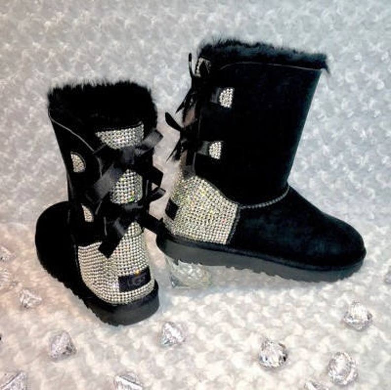 Bling Ugg Bailey Bow Women's Custom Black Ugg Boots | Etsy