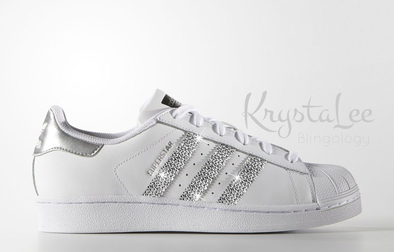 Custom Bling Womens Adidas Original Superstar White Silver | Etsy