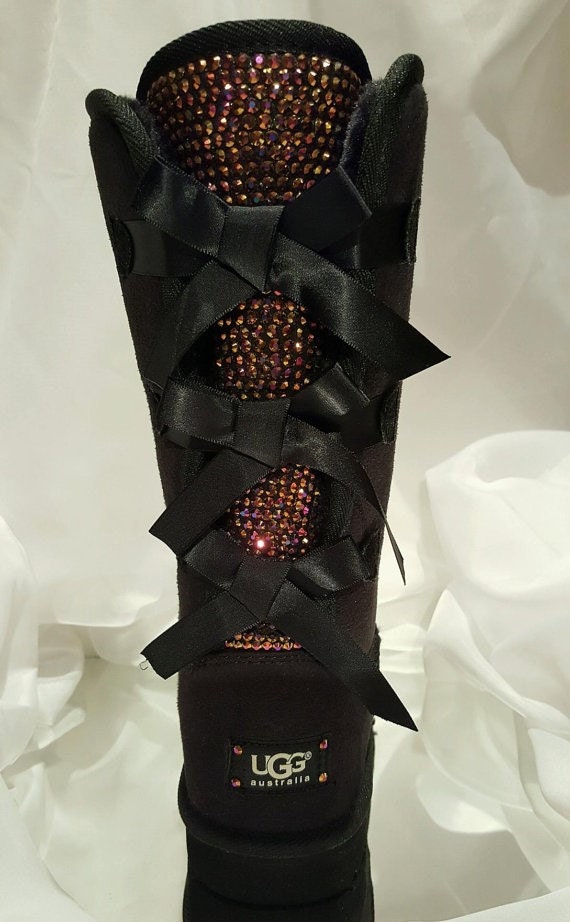 Bling Ugg Tall Bailey Bow Boots, Women's Custom Black Ugg Tall Boots Swarovski Crystal Bling Australian Fur Boots, Snow Boots, Bling Boots Bling Ugg Tall Bailey Bow Boots, Women's Custom Black Ugg Tall Boots Swarovski Crystal Bling Australian Fur Boots, Snow Boots, Bling Boots