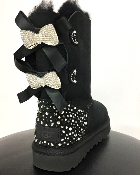 Bling Ugg Bailey Bow II Botas Ugg negras personalizadas para | Etsy México