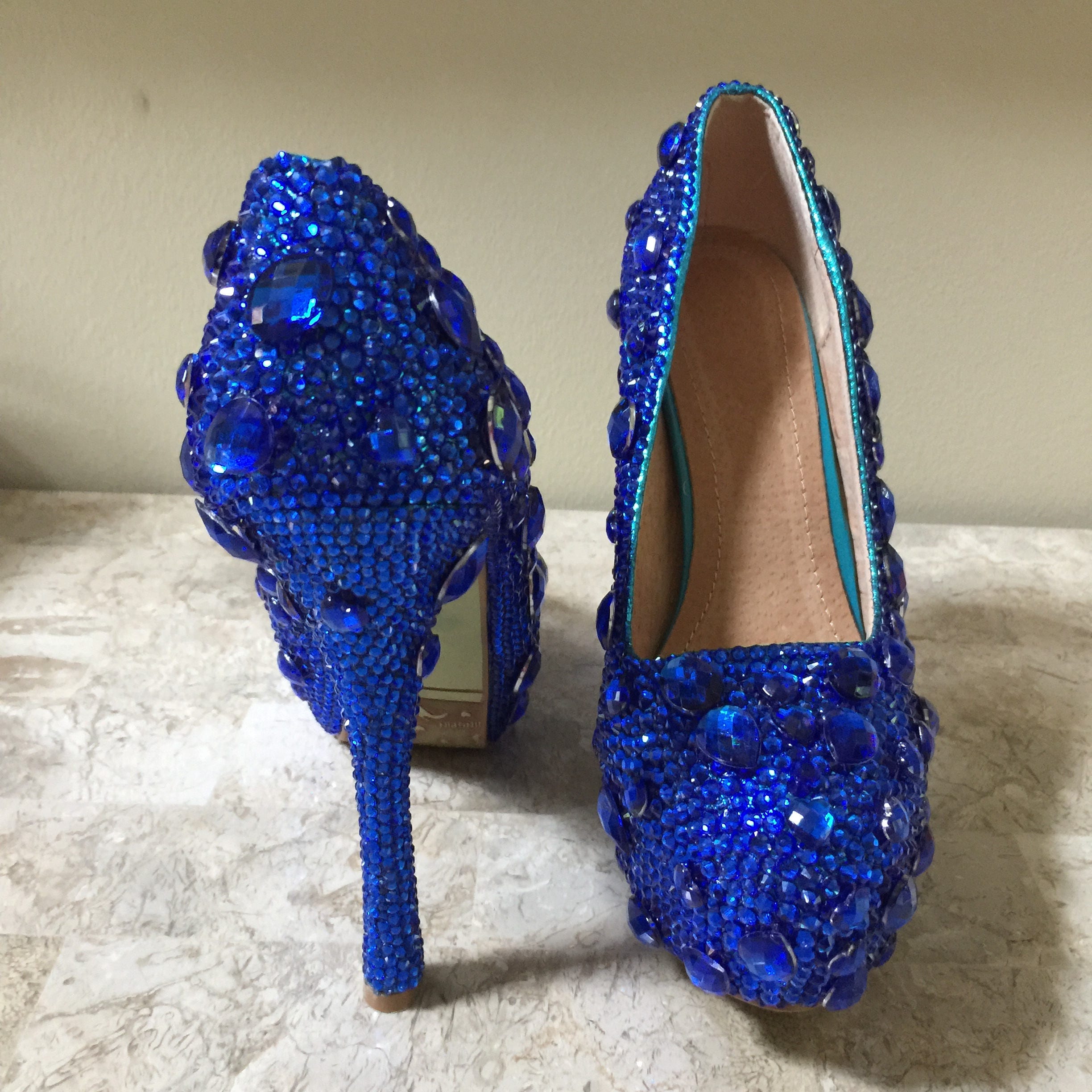 Custom Womens Wedding Shoes Formal Royal Blue Swarovski | Etsy