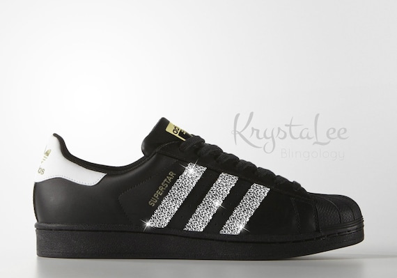 Custom Bling Womens Adidas Original Superstar Black Swarovski Crystal Bling Sneakers, Running Shoes, Tennis Shoes, Nikes Custom Bling Womens Adidas Original Superstar Black Swarovski Crystal Bling Sneakers, Running Shoes, Tennis Shoes, Nikes