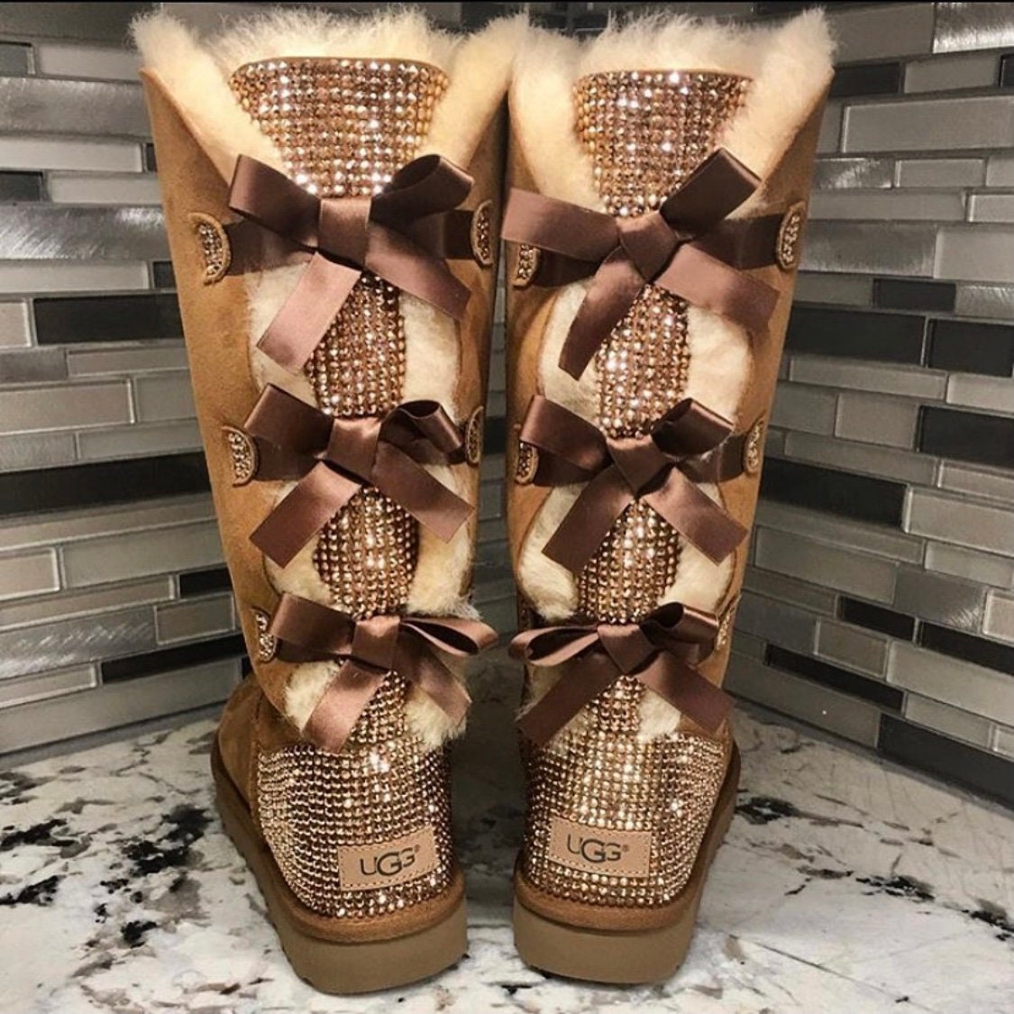 Custom Bling Women's Genuine UGG Tall Bailey Bow Sheepskin - Etsy