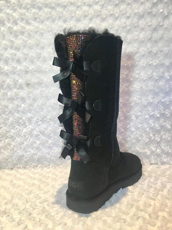 Botas de arco Bling Ugg Tall Bailey Botas de lazo Ugg negras | Etsy México