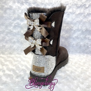 Bling Ugg Bailey Bow Botas Ugg de chocolate personalizadas | Etsy México