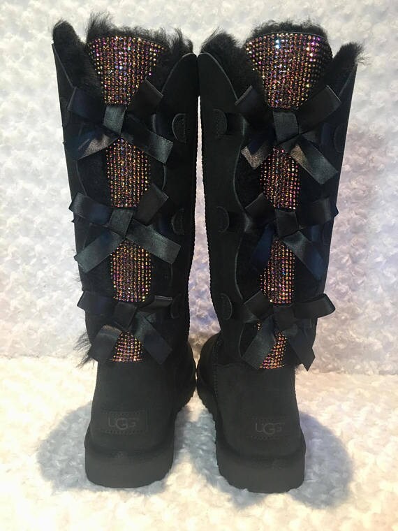 Botas de arco Bling Ugg Tall Bailey Botas de lazo Ugg negras | Etsy México
