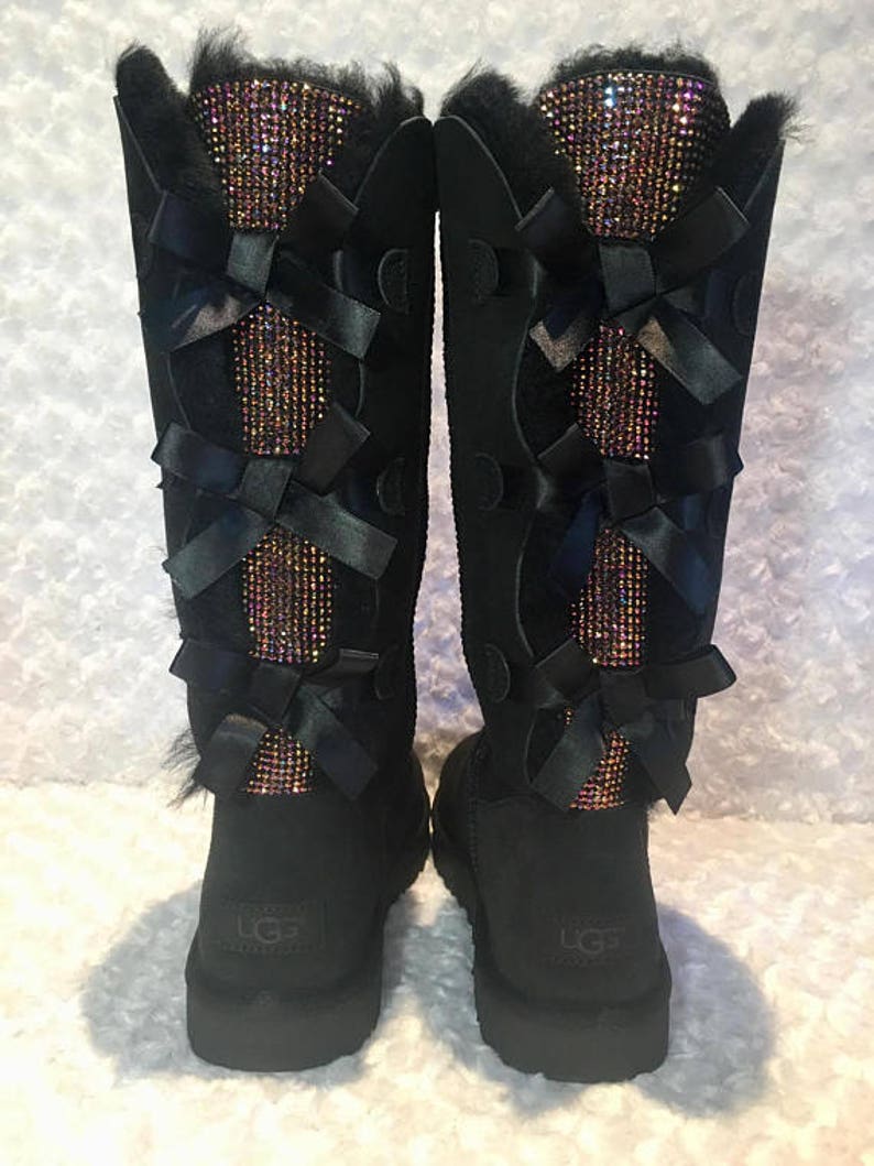 Bling Ugg Tall Bailey Bow Boots Women's Custom Black Ugg | Etsy