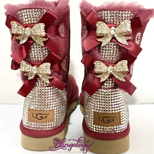 Ligner kandidat kardinal Bling Ugg Bailey Bow Women's Custom Garnet Ugg Boots - Etsy