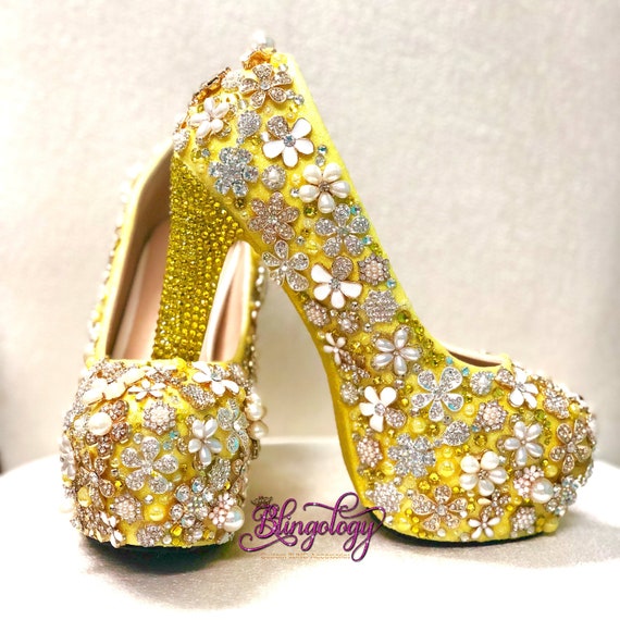 yellow glitter shoes