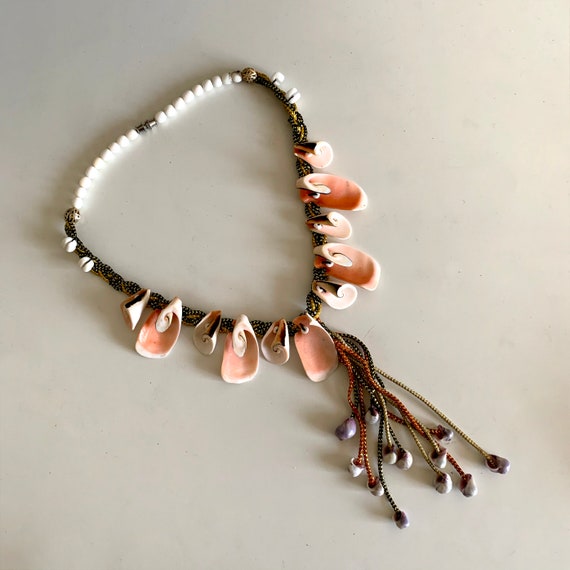 SALE Woven Shell Necklace from Morocco Vintage Af… - image 4