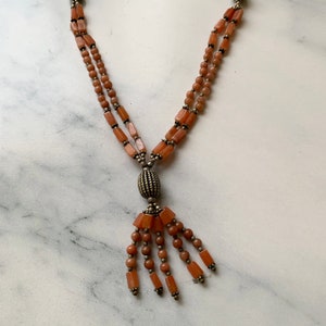 SALE Carnelian Beaded Necklace w Tassel Fringe from Pakistan Handmade crystal jewelry, Sacral chakra, Mercury Retrograde jewelry image 2