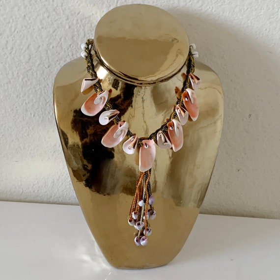 SALE Woven Shell Necklace from Morocco Vintage Af… - image 2