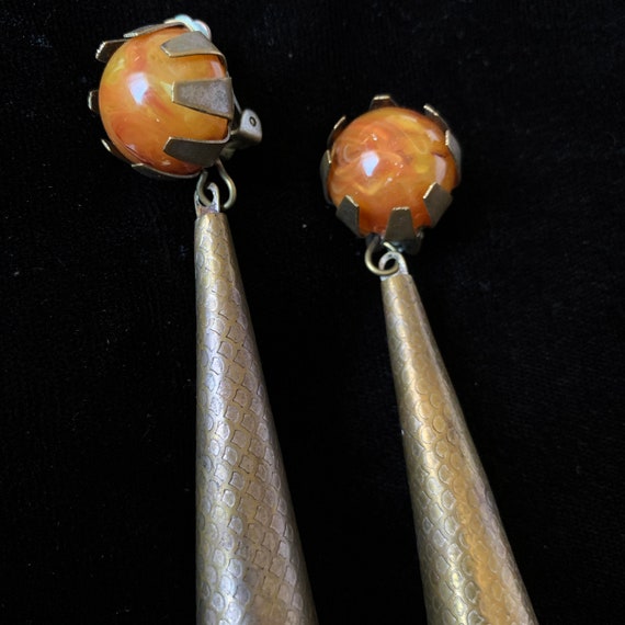Vintage Clip On Earrings Bronze with Genuine Oran… - image 3