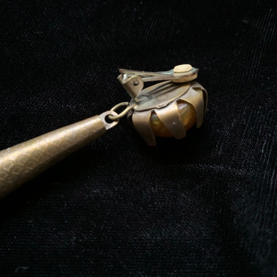 Vintage Clip On Earrings Bronze with Genuine Oran… - image 4