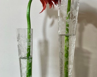 Vintage Crystal Vase Set - Matching glass ware set, etched crystal plant propagation vase