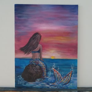 Meerjungfrau Original Kunstwerk Hand Malerei Strand Haus Dekor