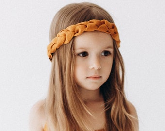 Set of 2 braided linen hairbands - Linen diadema - Girl hand knited hairband, baby, toddler, school girl sizes and 16 colours available