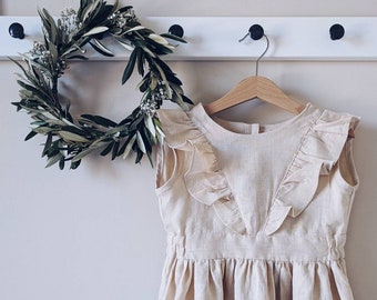 Pinafore dress from natural linen | Sundress for girl | 23 colours available