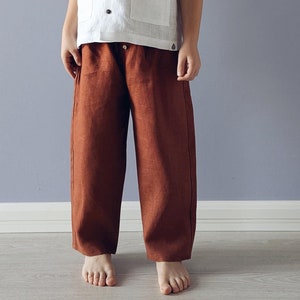 Casualbyxor i naturligt linne för pojkar och flickor, bekväma kläder, unisex