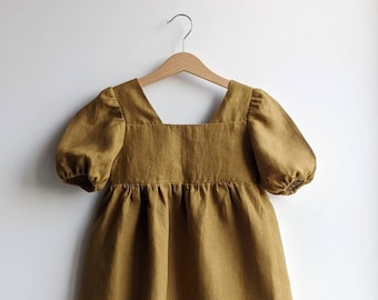 Linen Dress with short sleeves for girl | 23 colours available