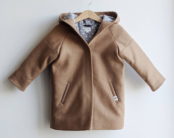 Stylish wool coat for girl or boy, brown melange color, wool coat for kids, baby coat