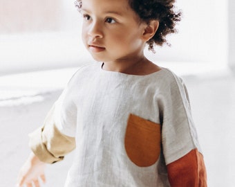 Linen shirt for a boy COLORBLOCK | Sizing from 1 to 10 y.o.