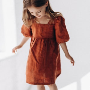 Linen Dress with short sleeves for girl | 23 colours available