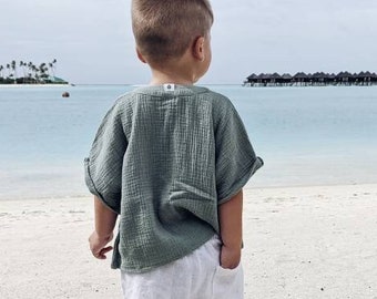 Muslin shirt with closed plank for a boy | Shirt oversize | Sizing from 1 to 10 y.o.