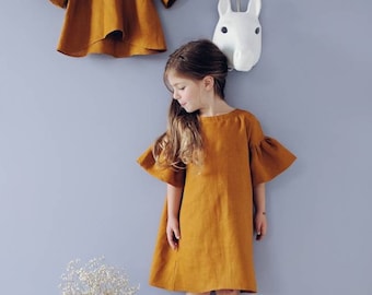 Linen Dress with short sleeves for girl | Dress with flounces | 24 colours available