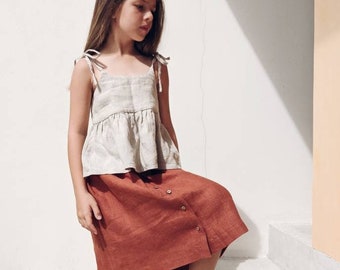 Linen skirt for a girl with buttons from natural flax | 26 colours available | Boho skirt | Casual Skirt