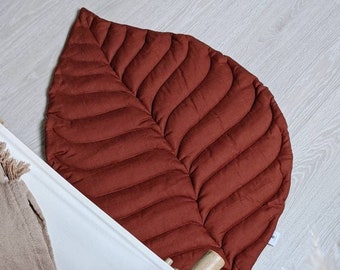 Leaf play mat from natural linen TERRACOTTA colour