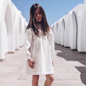 Muslin dress with high waist for a girl, summer muslin dress, flower girl muslin dress