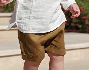 Shorts from natural linen for boy, casual and beach shorts for baby, comfortable shorts for toddler boy