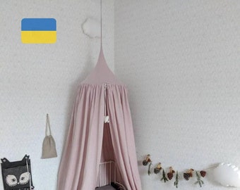 Bed hanging canopy, natural linen, DUSTY PINK color | 16 other colors available | Nook baldachin | Nursery tent