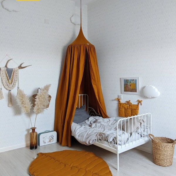 Bed hanging canopy, natural linen,SALTED CARAMEL | Nook baldachin | Nursery tent