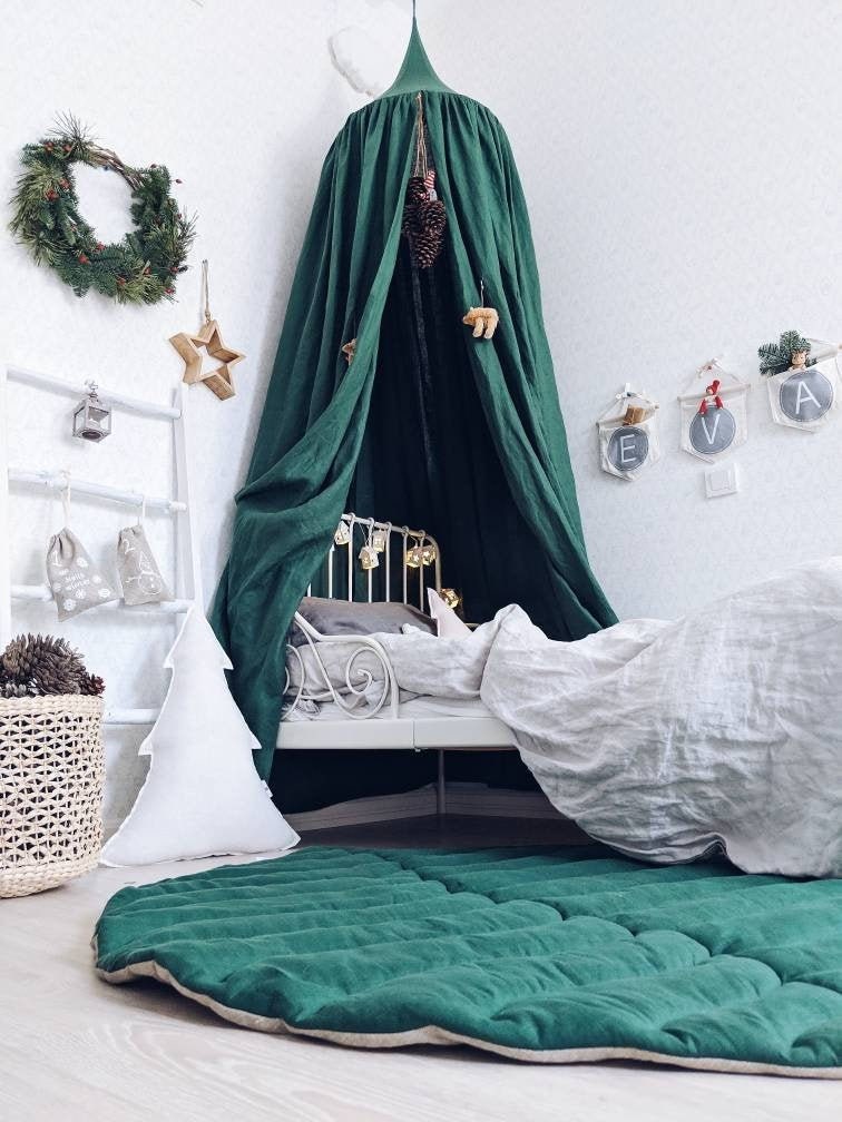 Green Linen Bed Canopy: Natural Nook Baldachin, Nursery Tent - Etsy