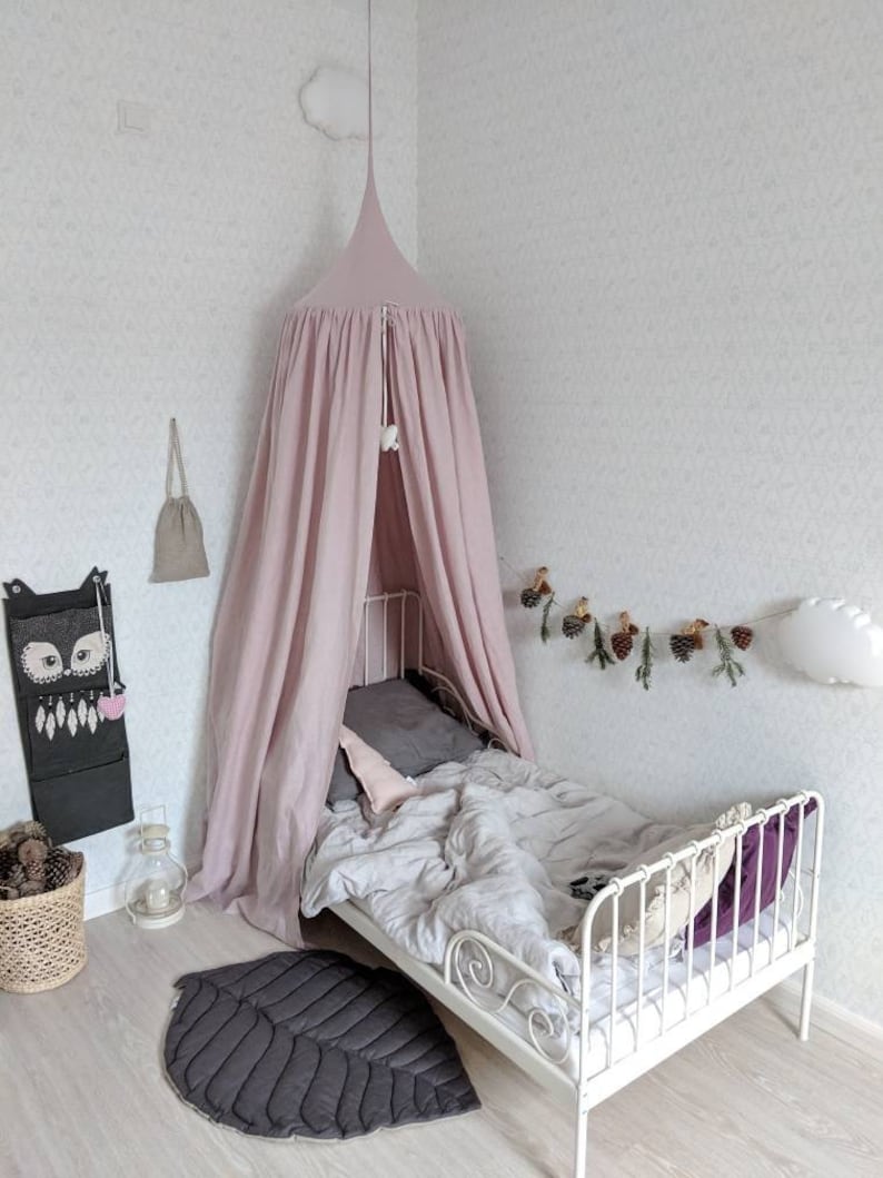 Bed hanging canopy natural linen DUSTY PINK color 13 other Etsy