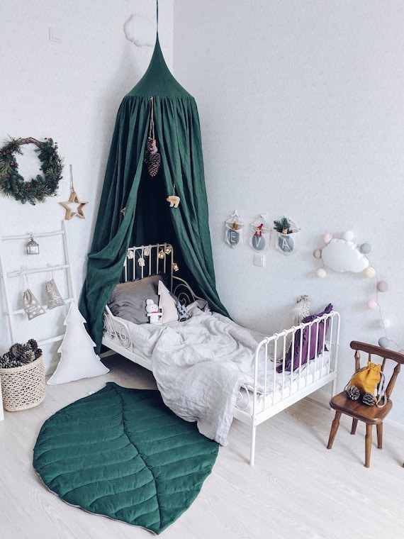 Bed Hanging Canopy Natural Linen Green Color 13 Other Etsy