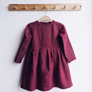 READY TO SHIP Linen dress with long sleeves Different sizes & colors available On the lining and wooden buttons on the back, for a girl image 8