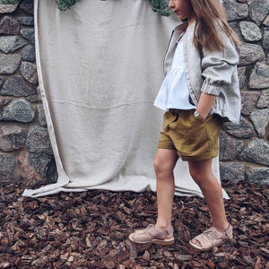 Linen bomber jacket unisex, stone washed natural linen, coat with pockets, long sleeves outerwear for a girl or boy image 3