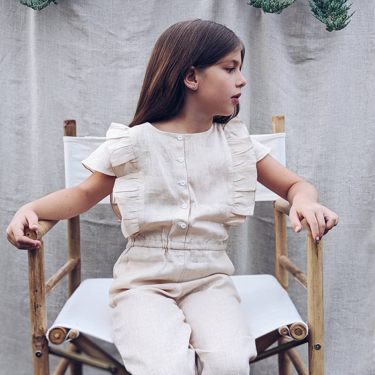 Linen overall for a girl, summer jumpsuit from natural flax